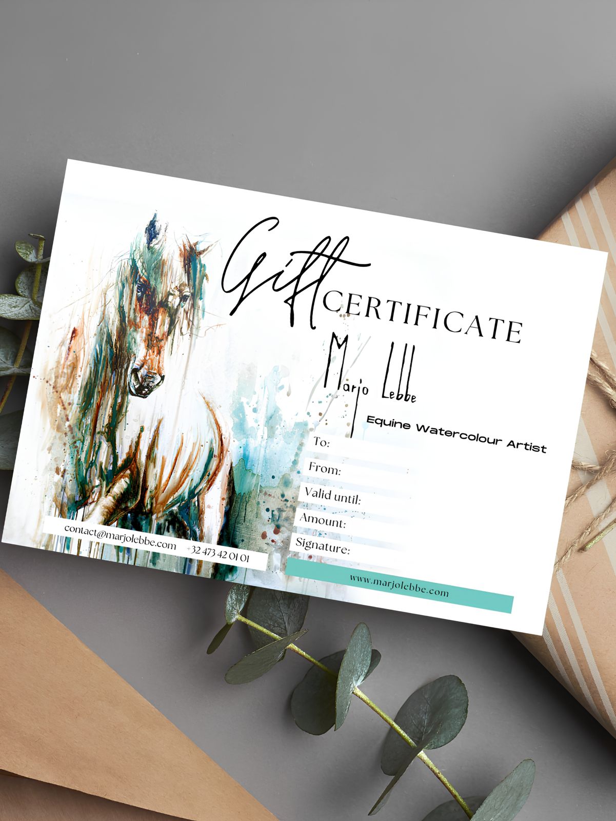 Marjo Lebbe equine watercolour gift certificate