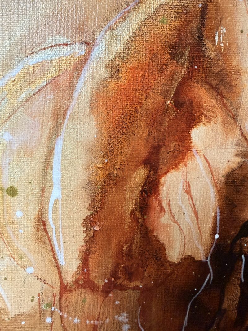 Letting go, detail: the horse's head in burnt orange and ochre acrylic ink