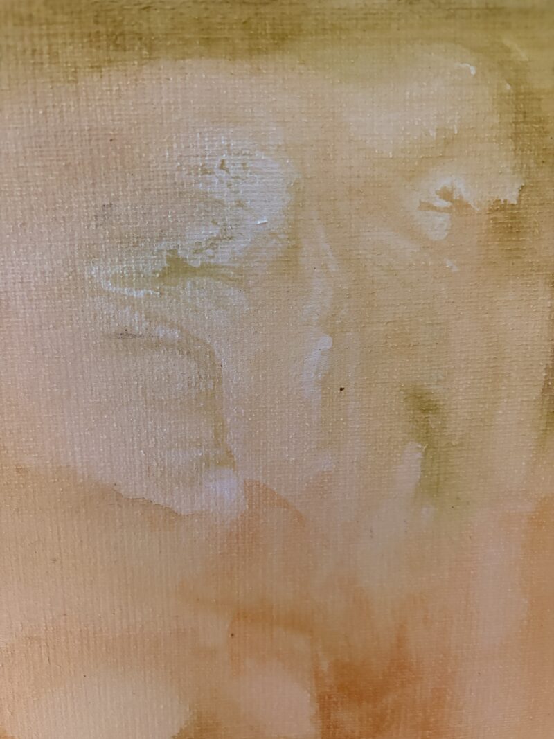 Letting go, detail: the linen breathing through the acrylic ink
