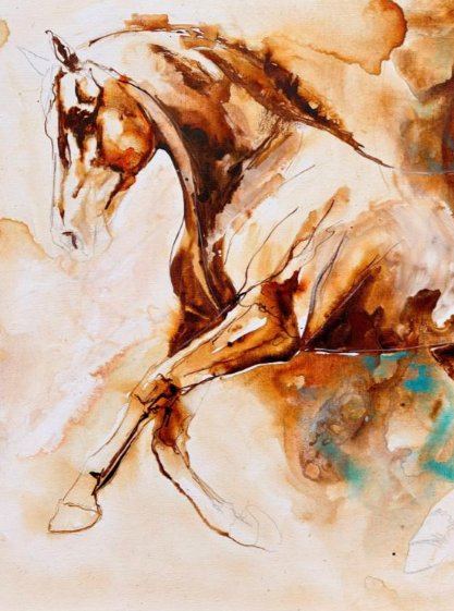 Original equine watercolour painting of a horse in motion