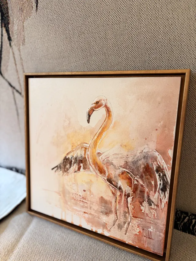Bird Soul schuin bekeken, met de diepte van de houten zweeflijst en de gouden rand