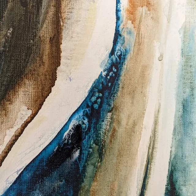 Detail of Elderflower: a blue vein of pigment lying in the weave of the linen