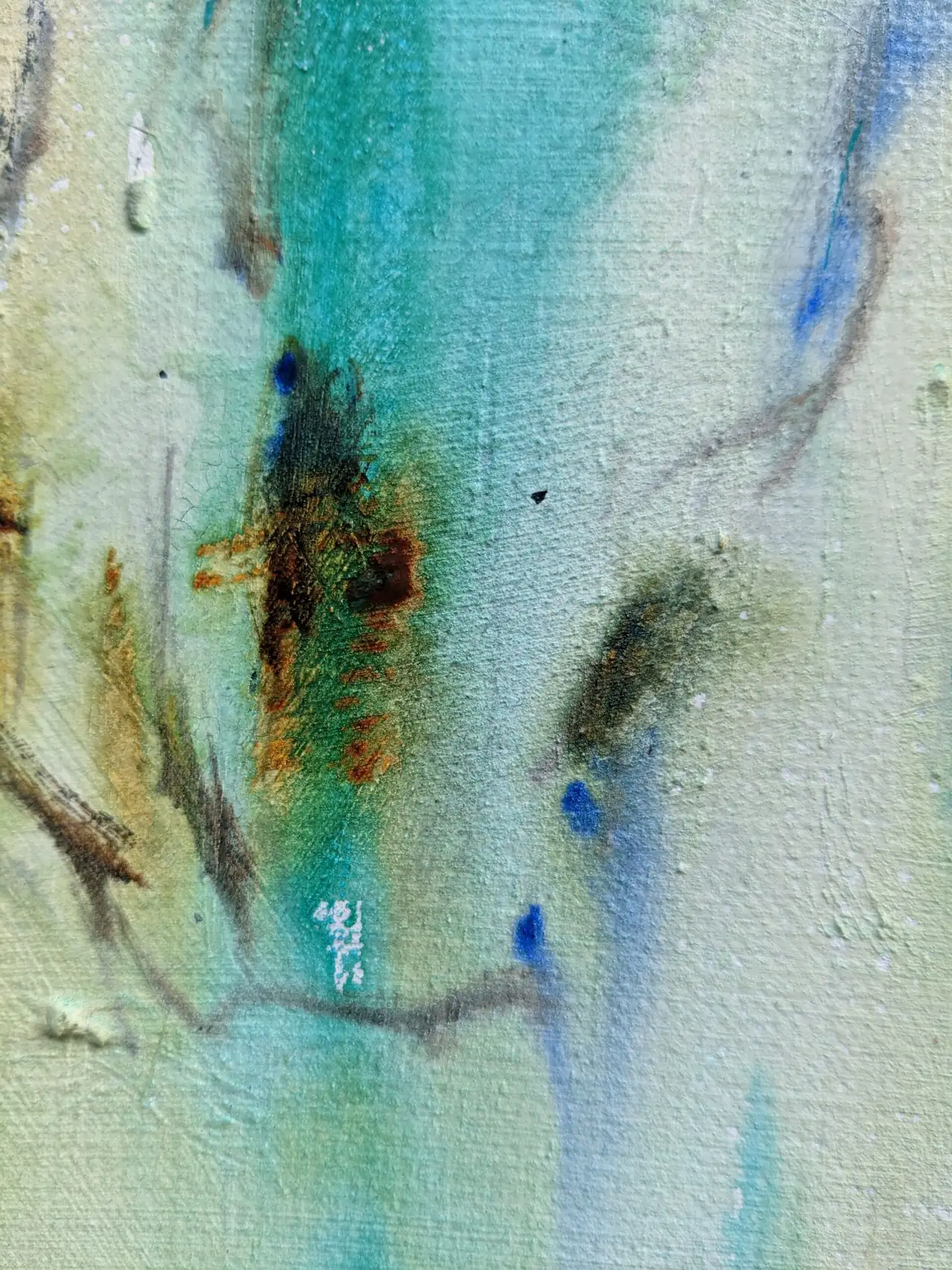 Detail van Ephemeral: turquoise waterverfbloem