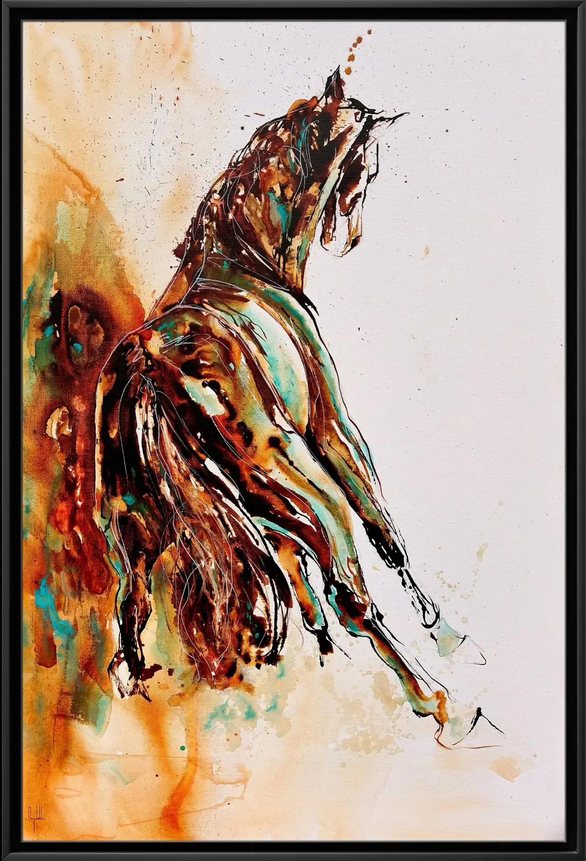 Out of his sight, 80 × 120 cm: the framed work