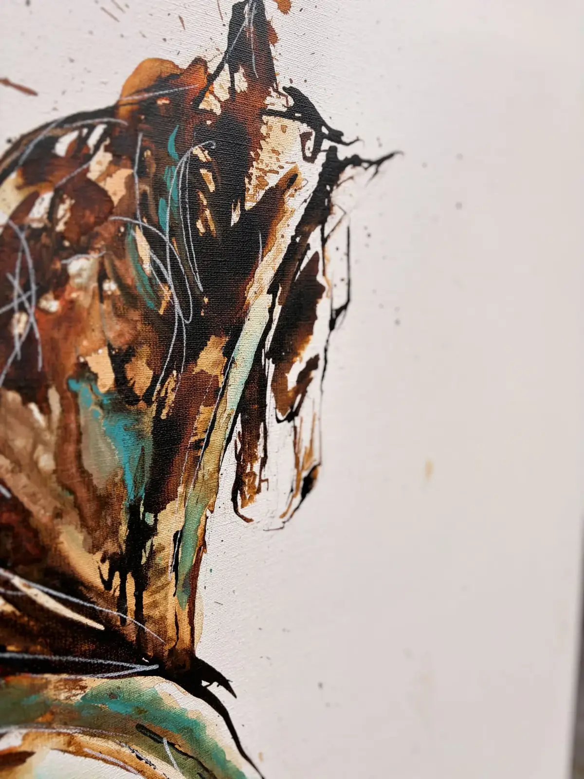 Out of his sight, 80 × 120 cm, close-up detail: the line in watercolour on linen