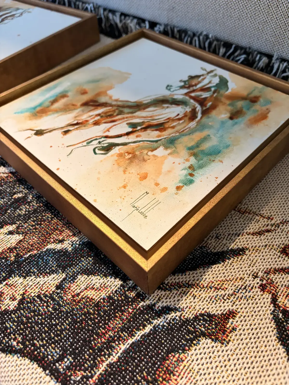 Out of his sight, 20 × 20 cm: from an angle, showing the depth of the frame