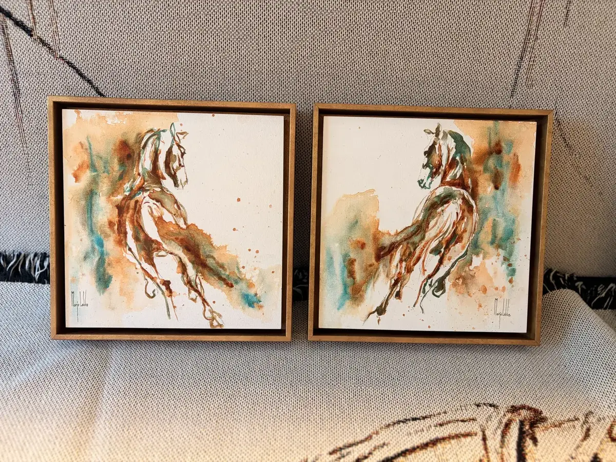 Both 20 by 20 cm works from the series standing side by side