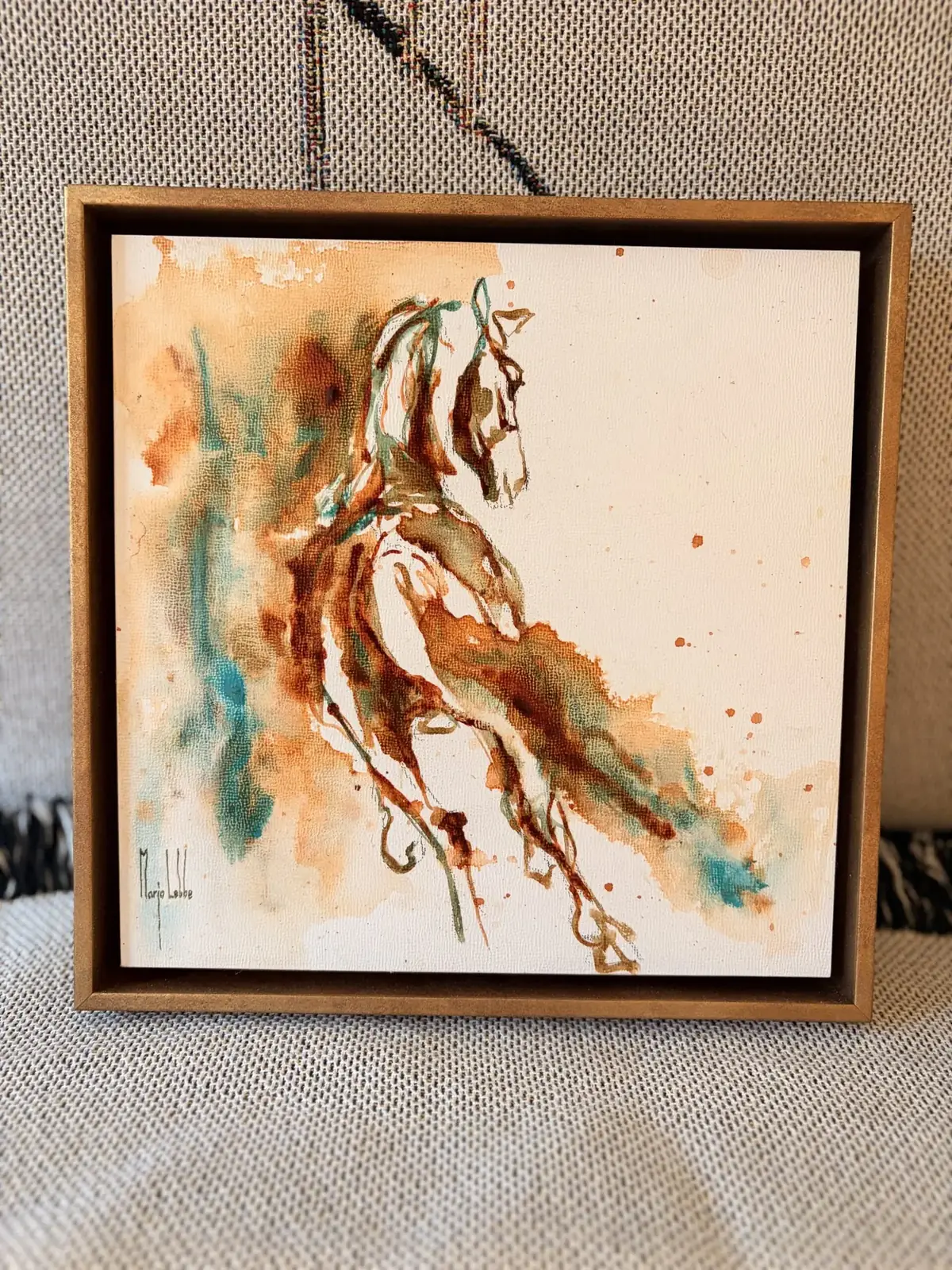 Out of his sight, 20 × 20 cm, close-up detail: the pour in watercolour on wood