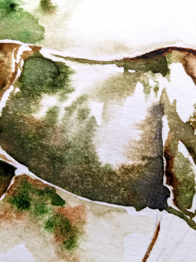 Detail of Praise: the grain of the stone paper under the pigment