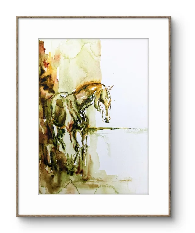 Praise, the third available work, an upright composition framed in light oak