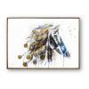 golden and blue equine artwork with natural look and real leaves
