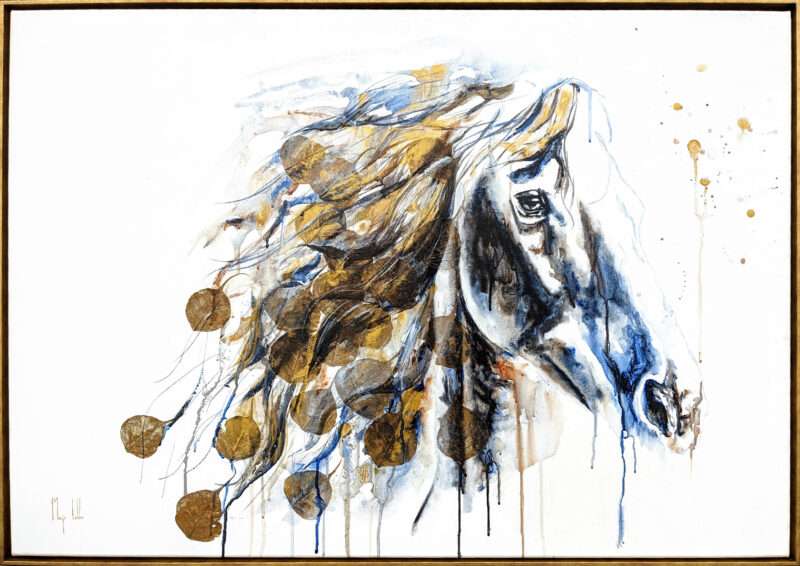 horse artwork with natural look and real leaves integrated